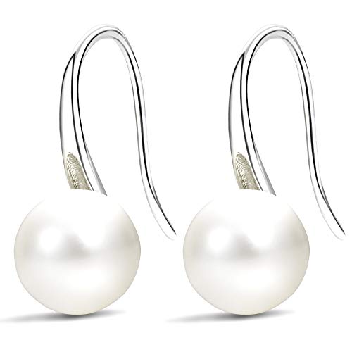 FIFATA Fashion Silver Pearl Earrings for Women 8-8.5mm Classical Drop Dangle Earrings Jewelry