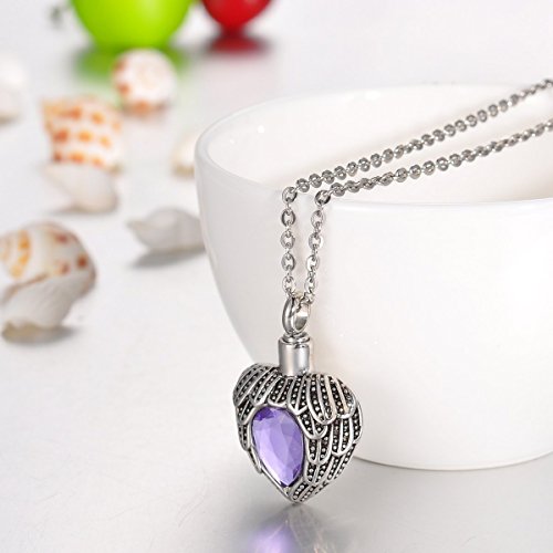 Valyria Angel Wing Birthstone Memorial Urn Necklace Stainless Steel Cremation Jewelry,Light Purple(June)