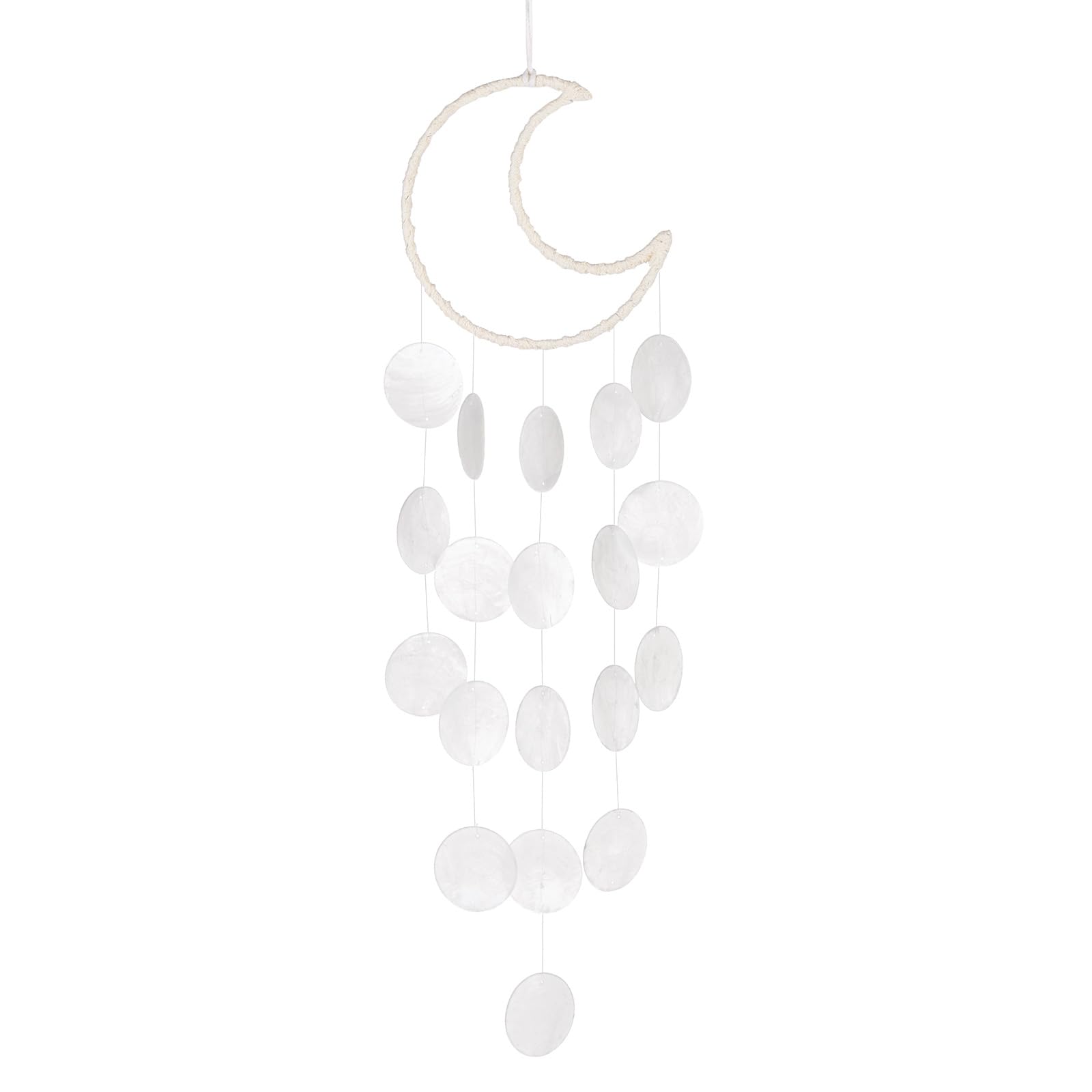 M METERXITY Shell Wind Chime for Outside, Moon Seashell Wind Chime Sea Glass Shell Wind Chime for Outside/Patio/Garden/Porch Decor, Handcrafted Wind Chime [White]