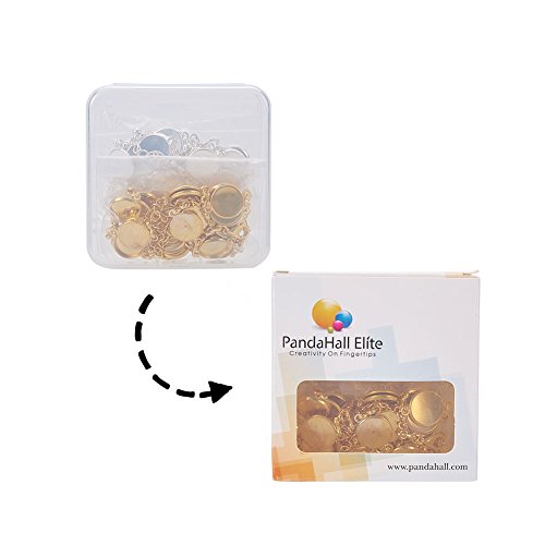PH PandaHall 10 PCS Adjustable Brass Bracelet Chain, 12mm Round Blank Cabochon Base Adjustable Blank Bangle with 6 Pads Round Jewelry Disc Base Bezel Tray, Silver & Golden