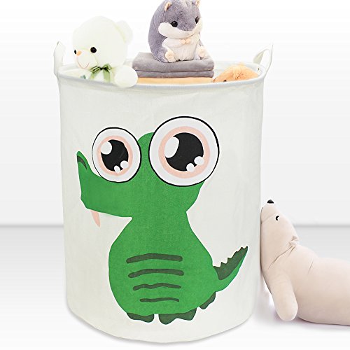 Cotton Canvas Kids Plush Toy Storage Bin, Waterproof Coating Fabric Laundry Bag, Hamper, Collapsible Clothing Basket, Nursery Storage Box, Large Size - iPlay, iLearn(Crocodile)