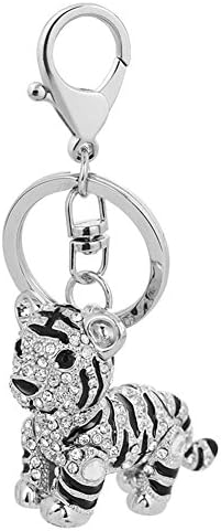 BeeChamp Sparkling Cute Tiger Key Chain Car Pendant Charm for Women (Silver)