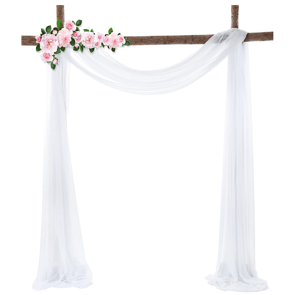 Wedding Chiffon Backdrop,Stretch Yarn Chiffon Drapery Wedding Arch Draping Outdoor Background Draping Fabric for Wedding for Outdoor Archway Party Ceremony Reception Decoration, 2ft X 18ft White 19#