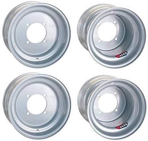 Quad steel wheel rim set, silver, 10 x 5 and 9 x 9 / LK 4 x 156 and 4 x 115 for Yamaha YFM 350 R