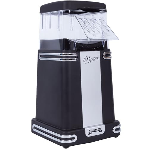 Gadgy Popcornmaschine Heißluft 1200W ölfrei & fettarm - Retro Schwarz