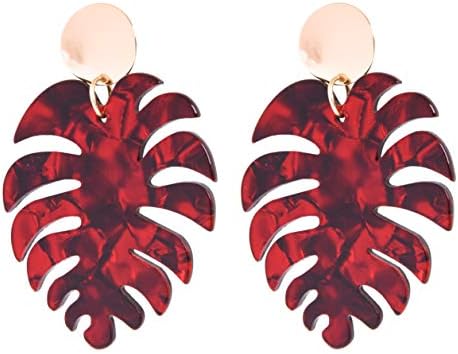 Rivertree Palm Earring w/Hammered Pendant Monstera Leaf for Women & Girls Drop Dangle Acrylic Bohemian Tropical Beach Lightweight