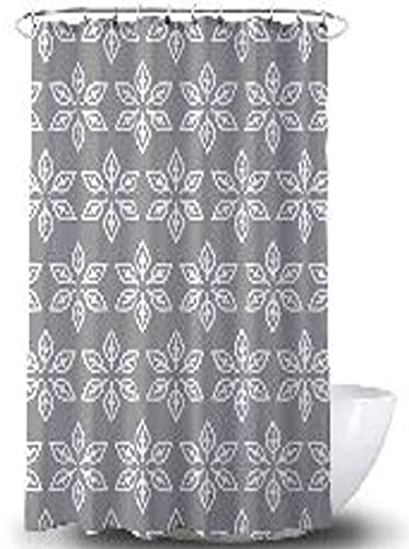 Shower Curtain Oxford Fabric Grey Floral Art Mold and Mildew Resistant 12 Hooks 180 x 180 cm