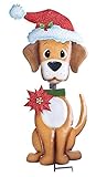 Christmas Puppy Poinsettia Garden Stake, Hat Up