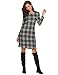 Halife Womens Plaid Striped Swing Tunic Dress Long Sleeve T-Shirt Dress w/Pockets
