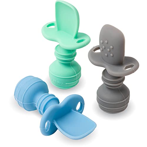 Upward Baby Spoons 3 Pack - Baby Spoons Self Feeding 6 Months - Chewable Toddler Utensils with Anti Choke Barrier - Silicone Baby Spoons - Baby Utensils & Baby Feeding Supplies Infant First Stage
