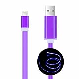 Lightning Cable, Bambud Flowing LED Light Up iPhone Charger Cable 3 ft USB A to Lightning Sync and Charging iPhone Cable Cord for iPhone 7/7 Plus/6s/6s Plus/6/6 Plus/5s/5c/5/iPad/iPod (iOS Purple)