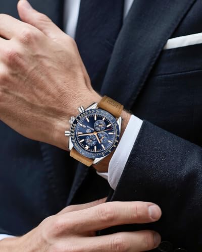 BENYAR - reloj hombres con movimiento de cuarzo, 30 m, resistente al agua, correa de cuero, cronógrafo, reloj analógico, reloj de negocios, resistente a los arañazos