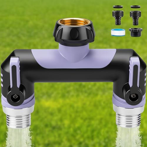 Landrip Garden Hose Splitter 2 Way Outdoor Faucet Splitter 3/4 Inch Heavy Duty T Hose Faucet Splitter Full Flow Hose Adapter with 2 Valves