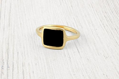 14K Solid gold square ring inlaid with colorful Enamel, Geometric statement ring, Fine jewelry ring, Sizes US 3.5-12