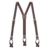 Suspender Store Mens Brown Buckle Strap Leather Suspenders - Button