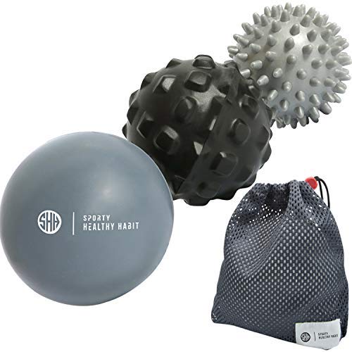 Therapeutic Massage Ball Set: Eliminate Pain! Rubber, Spikes & Foam Roller Massager Balls. Myofascial Release, Trigger Point & Plantar Fasciitis Therapy. Releases Muscle Aches: Thigh, Back, Knee, etc