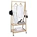 SONGMICS Clothes Rack on Wheels, Rolling Garment Rack with 2-Tier Storage Shelves, Hall Tree with 4 Coat Hooks for Shoes, Clothing, Bamboo URCR52N