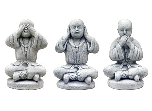 gartendekoparadies.de DREI Buddhas im Set, Steinfigur, H. 25 cm, 11 kg, Grau, frostsicher aus Steinguss für Außenbereich