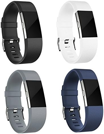 Sturdy Life 4PCS Replacement Smartwatch Strap, Fitbit Charge 2 Bands, Heart Rate Fitness Wristband (Black, White, Gray, Blue, Large 6.7~8.1")