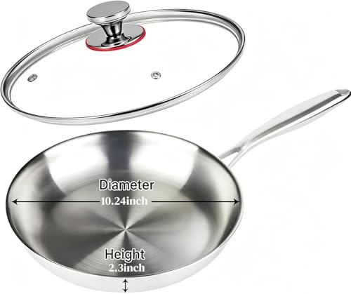 ORCHID M® Tri-Ply Stainless Steel Pan,Frying Pan with Lid, Compatible with All Cooktops,Fast & Even Heat, Skillet, Induction Cookware, Cooking Pan, Stir Fry Pan, Dishwasher Safe (26CM)
