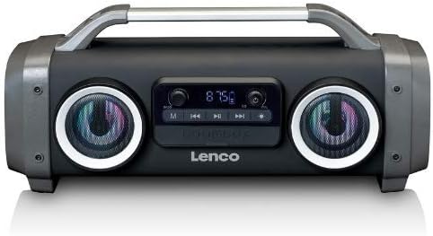 Lenco SPR-100 Boombox - IPX4 Waterproof Bluetooth 5.0 Boombox - Integrated 4400 mAh Battery - 25 Watt RMS - FM Radio Receiver - Light Effects - Equaliser - Wireless Music Streaming - Black