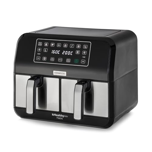 Kenwood kHealthy Fry Twin Airfryer HFM20.000MB, 8L (2x4L), Doppelkammer, 8 Programme, Dual Cook & Sync Finish Funktion, Touch-Display, Antihaft, 200 Grad, Timer (bis 60 Min) & 24 h Dörrfunktion)