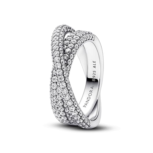Timeless Anillo cruzado de plata de ley con circonitas cúbicas transparentes, talla 56