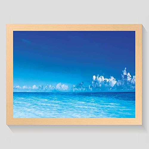 Haixia Landscape Ocean Scenery Deep Sea Beach Hot Summer Themed Photo Full Turquoise Light Blue And Dark Blue Framed Bedroom Decor Wall Art Painting Wood With Frame 14x20inch