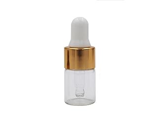 2ml(5/8 Dram) Small Mini 15 Pcs Clear Glass Dropper Bottles Essential Oil Vials Travel Refillable DIY Cosmetic Sample Container Liquid Perfume Eye Droppers Bottle (gold cap)