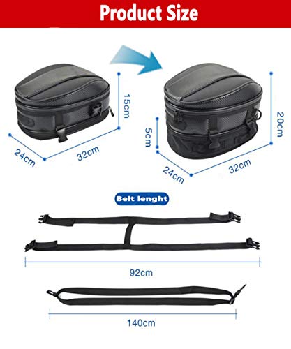 Motorcycle Tail Bag, Meago Multifunctional Sport Seat Bag Nylon Luggage Bag Motorbike Back Seat Bag Tear-Resistant Motorbike Accessories Bag for Universal Fit,15 Liters (Upgraded Tail Bag)