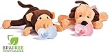 Deedee Baby Pacifier with Stuffed Animal & Detachable Pacifier Holder & Your Baby Will Love This Plush Soft Toys with Silicone Binky - Cuddly Dog & Monkey - Perfect Baby Shower Gift for Boys & Girls