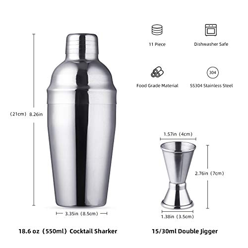 Cocktail Shaker Set 11-teilig, Esmula 550ML Edelstahl Barkeeper Kit Professionelles Martini Mixing Bartending Kit… – Bild 5