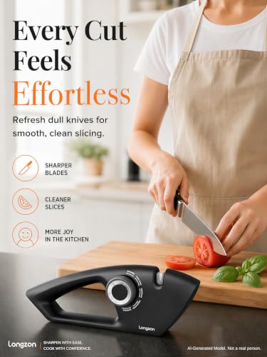longzon Knife Sharpener 6-in-1 Manual Sharpening Tool with Cut-Resistant Glove, for Kitchen Knives, Serrated Knives, Scissors, and Pocket Knives – Safe and Easy to Use