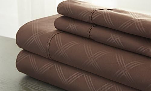 Hotel NY Brushed Microfiber Embossed Plaid Bedsheets - Soft &amp; Durable, Top Quality, Fade and Wrinkle Resistant King Chocolate