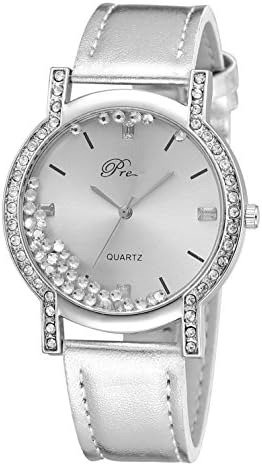 Women Fashion Luxury Quartz Watch Flowing Rhinestone Round Dial Analog Watches with Leather Strap with personalized birthday christmas gift card