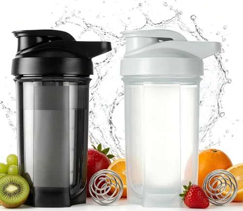 THBPMU (2 piezas) 500ML Botella para Proteina de Coctelera，Botella Deportiva de Proteína, Vaso Agitador de Proteína con Mezclador, Sin BPA y 100% a Prueba de Fugas