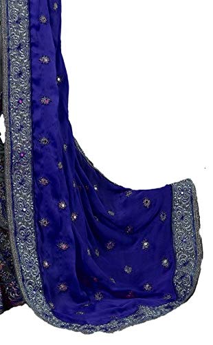 panash trends women's heavy embroidery work satin chiffon net saree