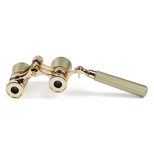 Kingscope 3X25 Vintage Opera Glasses Binoculars for Theater Musical Concert (Lorgnette,Golden, with Handle)