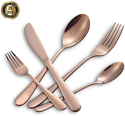 Hoften 20 Piece Rose Gold Silverware Set, Colorfully Plated Stainless Steel Utensils Include Forks, Spoon, Knife Flatware, Cutlery Set Service for 4, Dishwasher Safe (HD822-RG)