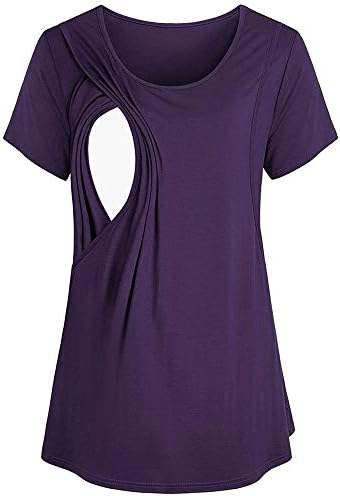 HIRIRI Women Maternity Nursing Breastfeeding Pregnant Short Sleeve Solid Shirt Top Blouse