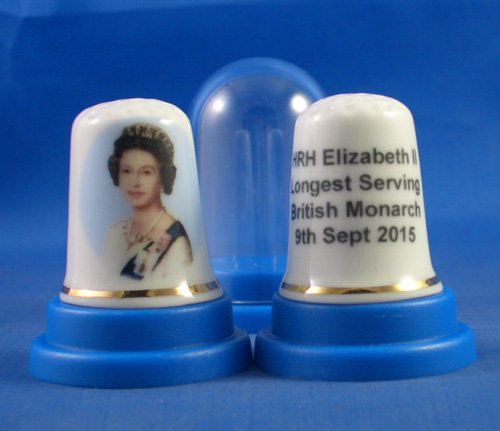 Porcelain China Thimble -- H M Queen Elizabeth Longest Serving Monarch