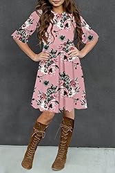 HOSIKA Toddler Kid Floral Sundress 3/4 Sleeve