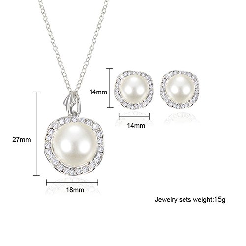 KAVANI 18k Sliver Plated Water Drop Pearl Pendant Necklace Earrings Set Jewelry Set for Women - Thumbnail 5