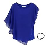 Women Casual T-shirt Short Sleeve Chiffon Top Crew Loose Blouse Bat Sleeve (S, Blue)