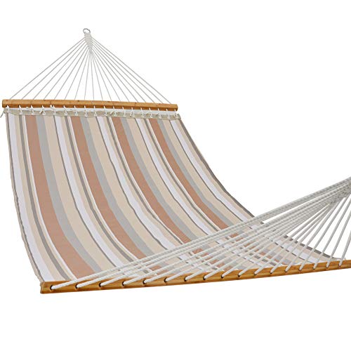 PATIO GUARDER 14 FT Portable Hammock with Double Size, Quick Dry Hammock with Solid Bamboo Spreader Bar and Chains, Outdoor Patio Yard Beach Hammock, UV Resistance, 450 Lb Capacity, Stripe Multicolor