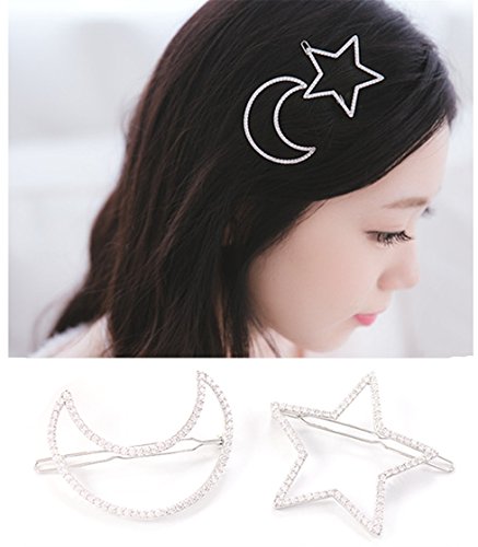Qtmy 2 pcs rhinestone moon star hair pin clips hair jew…