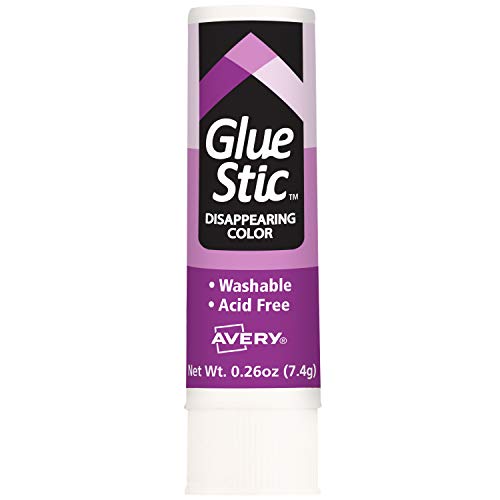 Avery Glue Stic Disappearing Purple Color, 0.26 oz., Washable, Nontoxic, Permanent Adhesive, 12 Glue Sticks (00216)