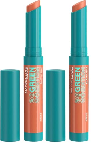 Maybelline New York Pflegender Lippenstift mit glänzendem Finish, Vegane Formel mit natürlichen Inhaltsstoffen, Green Edition Balmy Lip Blush, Nr. 008 Desert, 1 Stück (Packung mit 2)