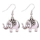 Yazilind Tibetan Silver silver cute earrings elephant dangle PIERCED