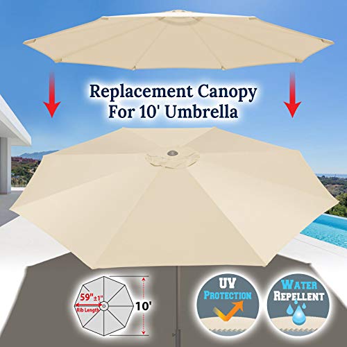 BenefitUSA 10' Umbrella Canopy Top Cover Patio Replacement Top Cover 8 Ribs Outdoor Sunshade (Off White)